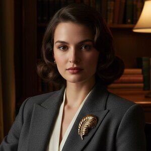 Vintage Crown Trifari Feather Brooch Plume Gold Tone Rhinestone Signed ©